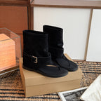 Damen Zehentrenner-Stiefel mit modischem Riemendesign und hochwertiger Veloursleder-Oberfläche