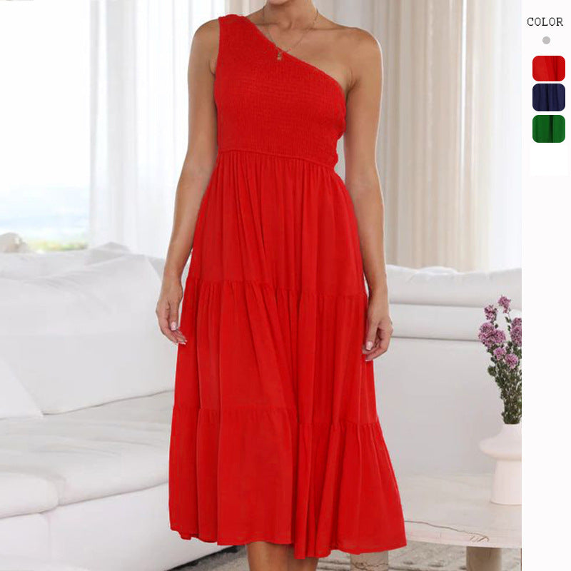Damen Elegantes One-Shoulder-Maxikleid mit fließendem Rock R&B