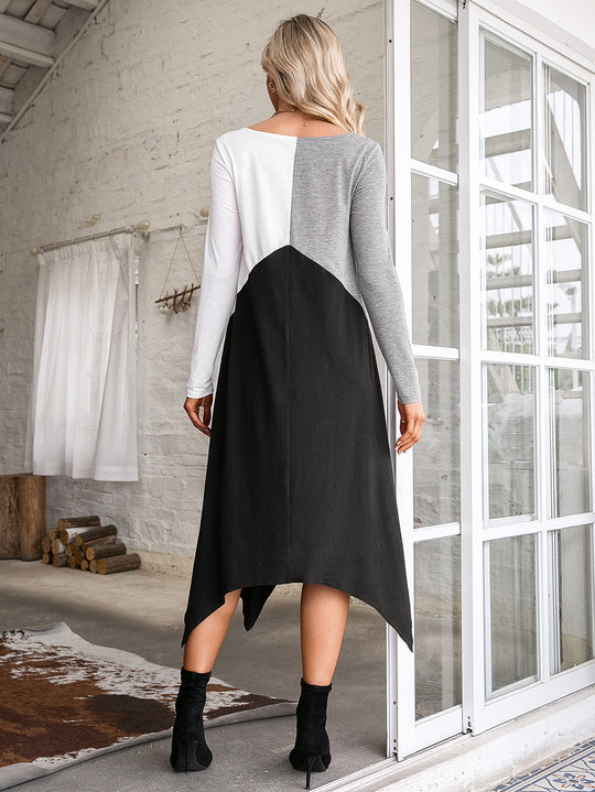 Damen langärmliges Wickelkleid mit asymmetrischem Saum und V-Ausschnitt R&B