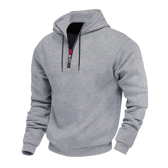 Herren Kapuzenpullover mit halbem Reißverschluss und kontrastierendem Innenfutter R&B