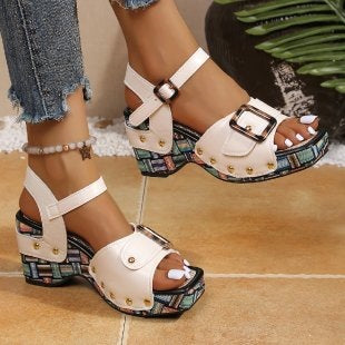 Damen Plateau-Sandalen mit modischem Animal-Print und verstellbarem Riemen R&B