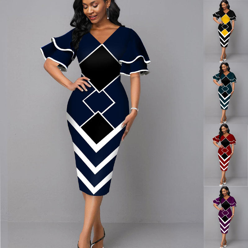 Damen Figurbetontes Kleid mit einzigartigem geometrischem Design R&B