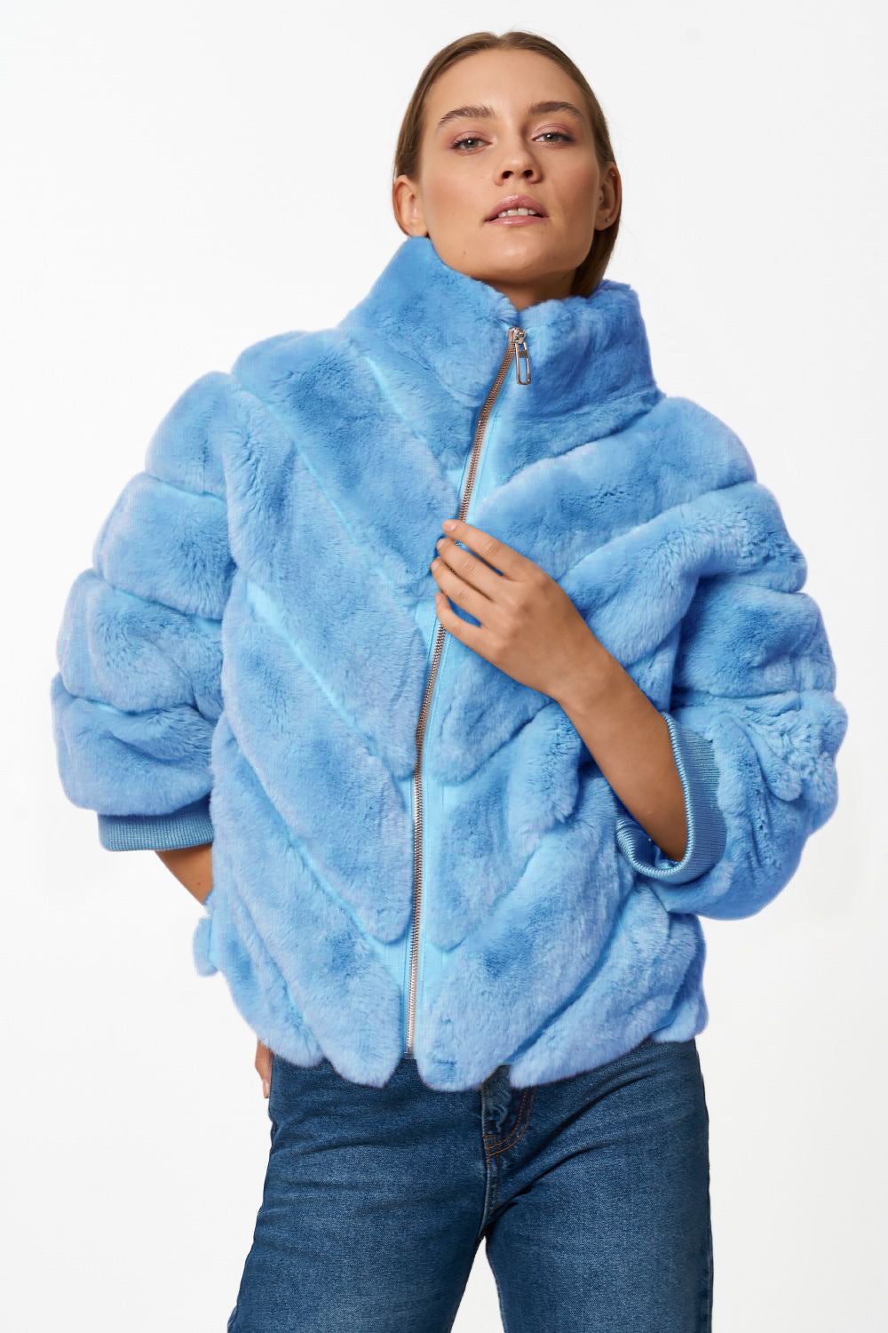 Damen Kuschelige Kunstpelzjacke mit Steppdesign R&B