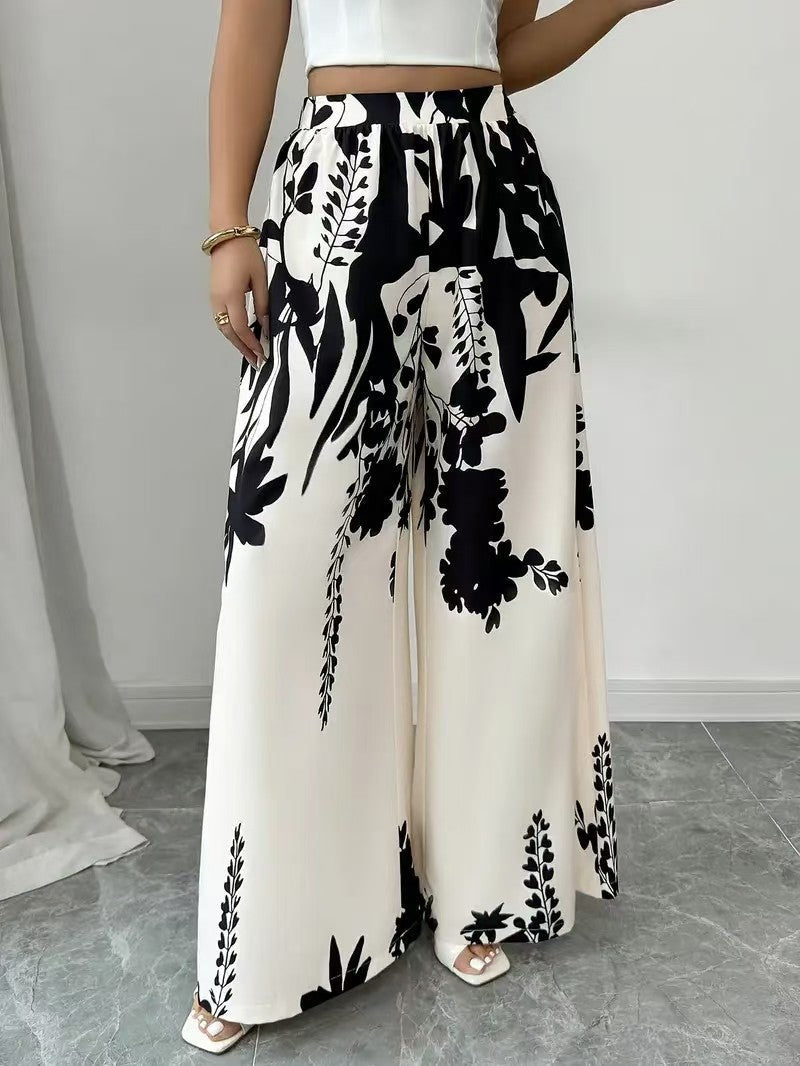 Damen weite Palazzo-Hose mit floralem Muster