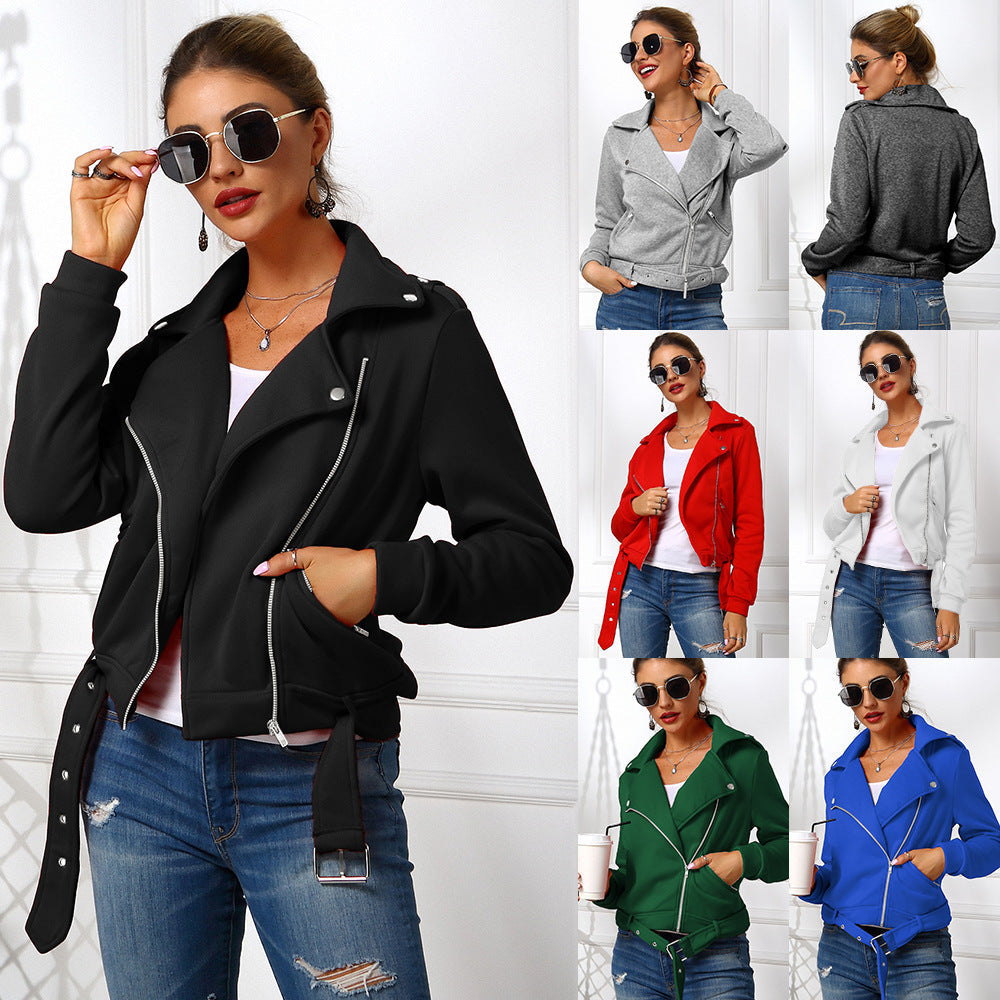 Damen edgy und stilvolle Bikerjacke mit Reißverschluss und praktischen Taschen