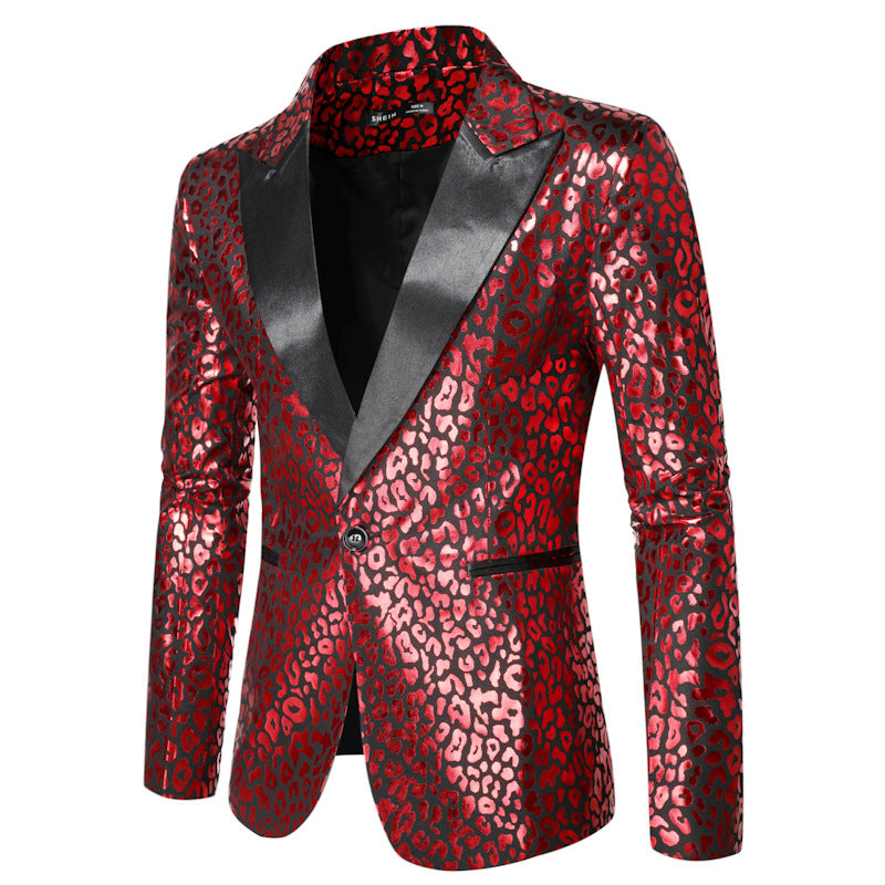 Herren eleganter Pailletten-Blazer mit modernem Leopardenmuster