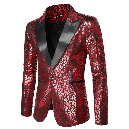 Herren eleganter Pailletten-Blazer mit modernem Leopardenmuster R&B