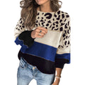 Damen Stylischer Strickpullover mit Leopardenmuster und modischem Farbblockdesign R&B