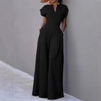 Damen eleganter Jumpsuit mit weitem Bein und praktischen Taschen R&B