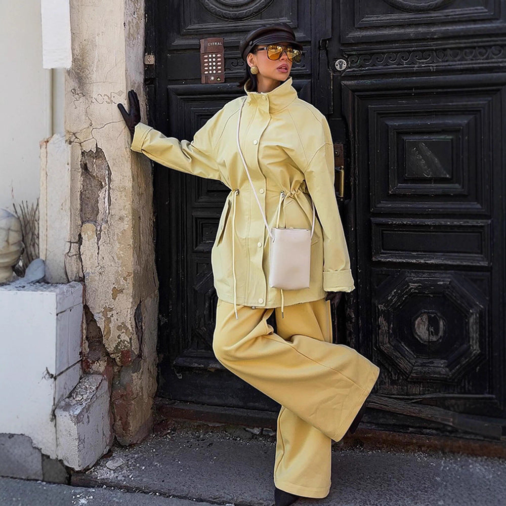 Damen Modische Regenjacke mit verstellbarem Taillenzug und praktischen Taschen R&B