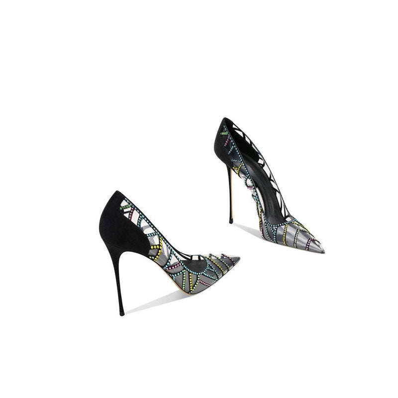 Damen elegante High Heel Pumps mit glitzerndem Strass-Design R&B