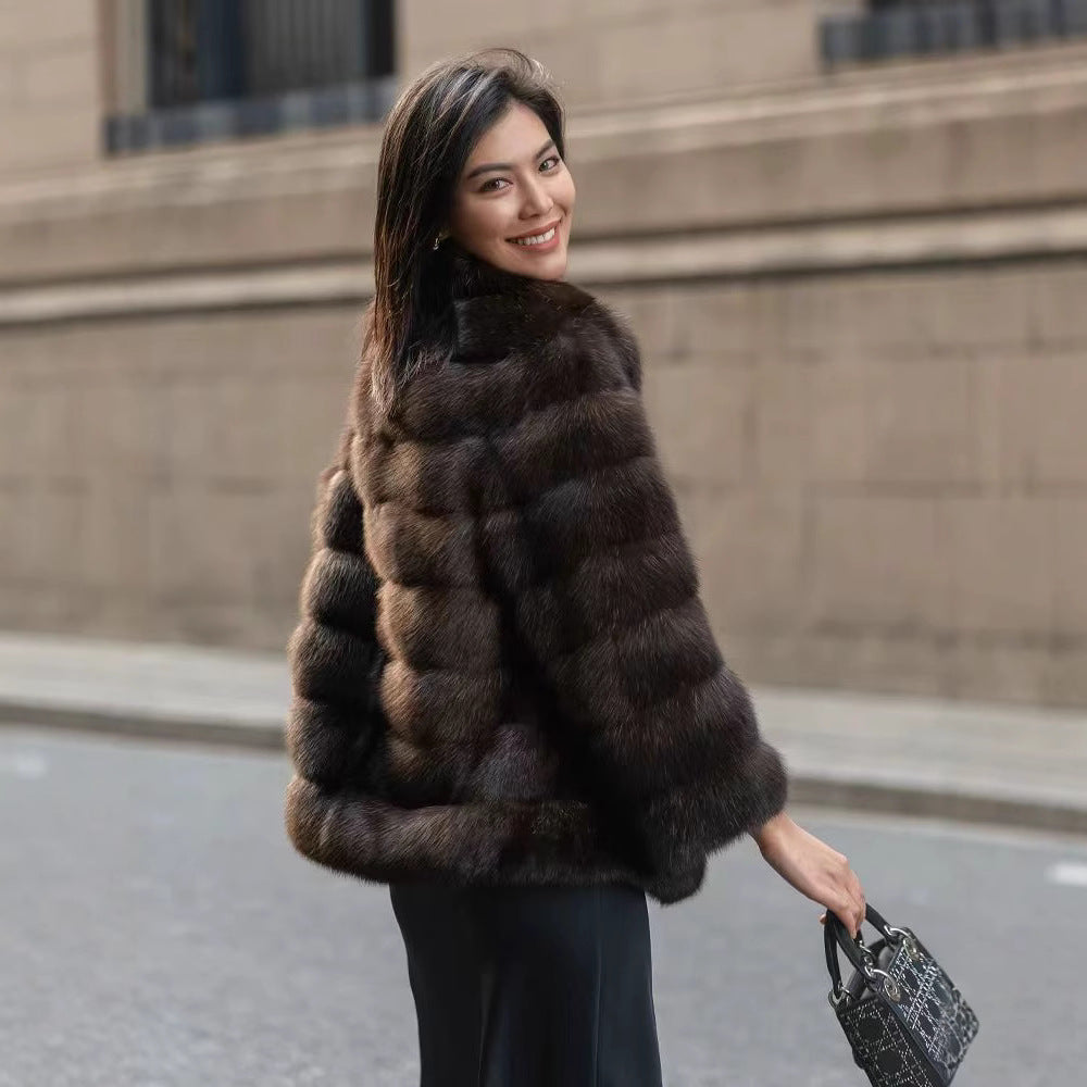 Damen Luxuriöse Kunstpelzjacke mit voluminösen Ärmeln R&B