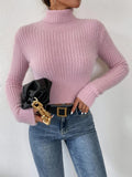 Damen Feinstrickpullover mit Stehkragen und modernem Rippdesign