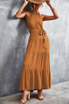 Damen Maxikleid mit schickem Halterdesign und fließendem Rock R&B