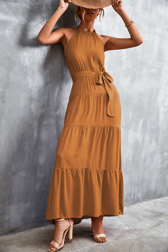 Damen Maxikleid mit schickem Halterdesign und fließendem Rock R&B