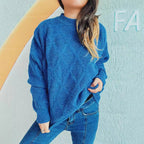 Damen Grobstrickpullover mit elegantem Rautenmuster und voluminösen Ärmeln R&B