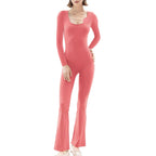 Damen figurbetonter Jumpsuit mit langen Ärmeln und Skulptur-Details R&B