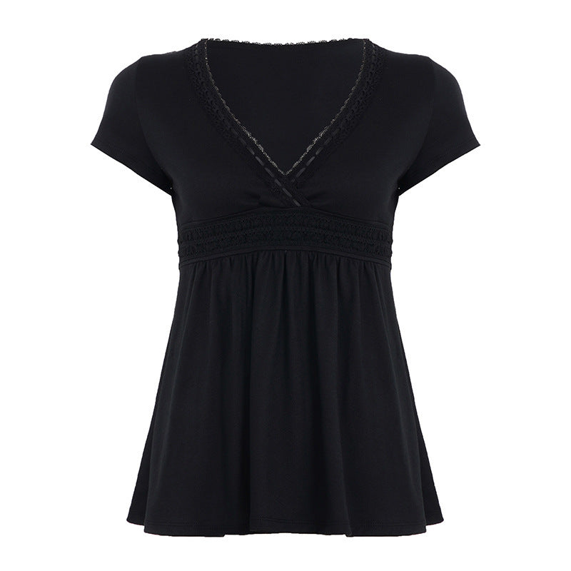 Damen Lockeres Sommerkleid mit V-Ausschnitt und Spitzenverzierungen R&B