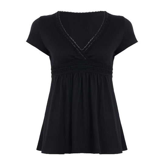 Damen Lockeres Sommerkleid mit V-Ausschnitt und Spitzenverzierungen R&B