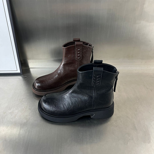Damen Modische Leder-Stiefeletten mit robustem Plateau und feinem Zipper R&B