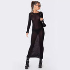 Damen elegantes Strick-Maxikleid mit Schnittdetails und stilvollem Ärmel R&B