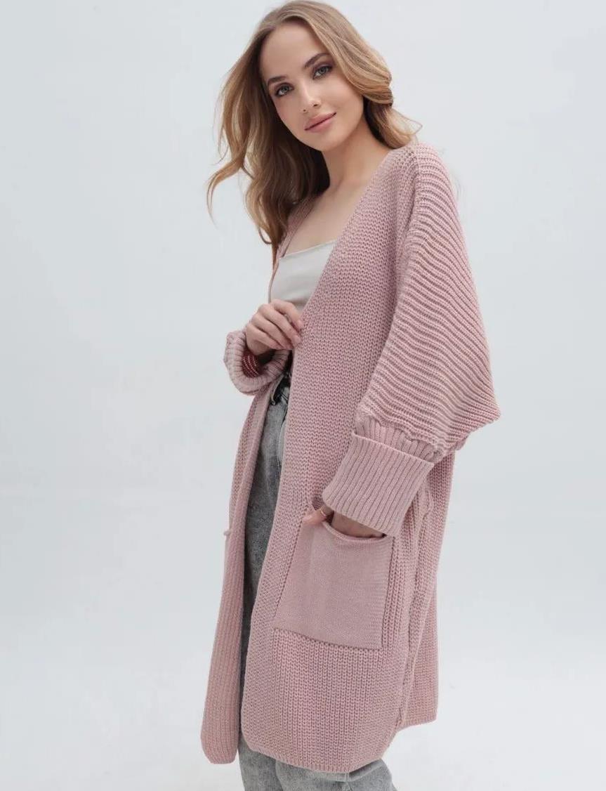 Damen Grobstrick-Cardigan mit weit geschnittenen Ärmeln und großzügigen Taschen R&B