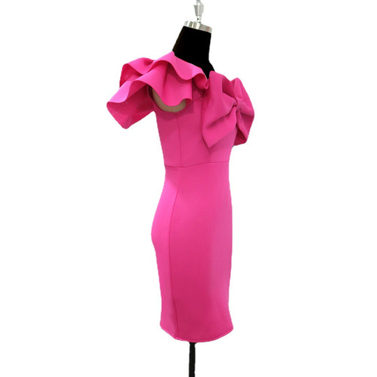 Damen figurbetontes Kleid mit dramatischem Schleifen-Akzent R&B