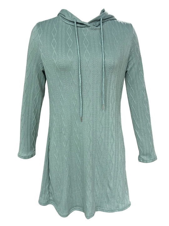 Damen Kapuzenkleid mit strukturiertem Strickmuster und lässigem Schnitt R&B