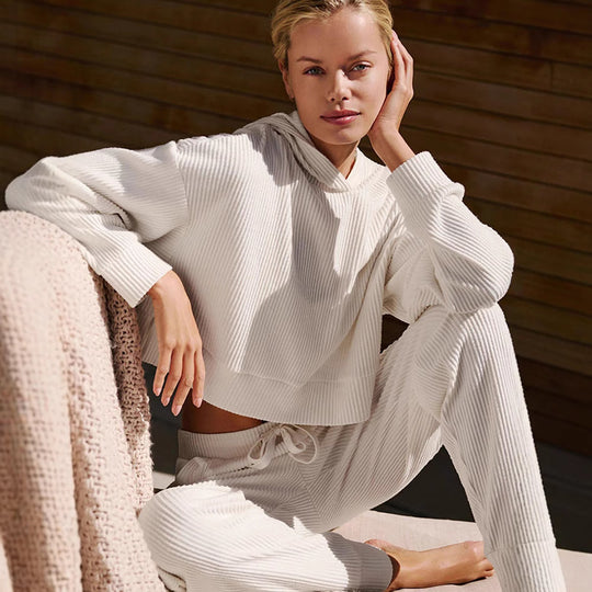 Damen entspanntes Crop-Sweatshirt und bequeme Jogginghose Set R&B