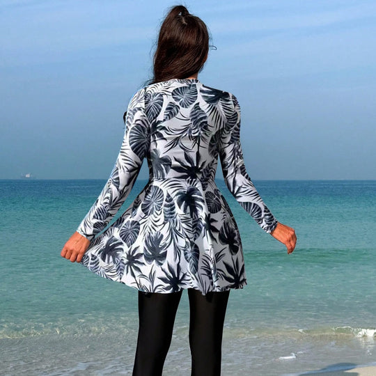 Damen modischer Longsleeve-Badeanzug mit Rock R&B