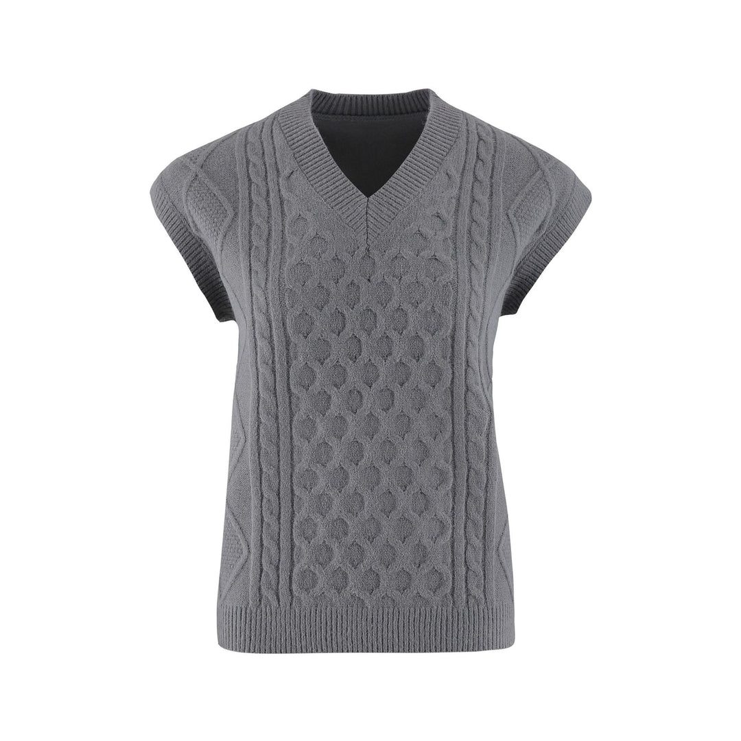 Damen Strickweste mit V-Ausschnitt und Kabelmuster R&B