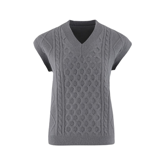 Damen Strickweste mit V-Ausschnitt und Kabelmuster R&B
