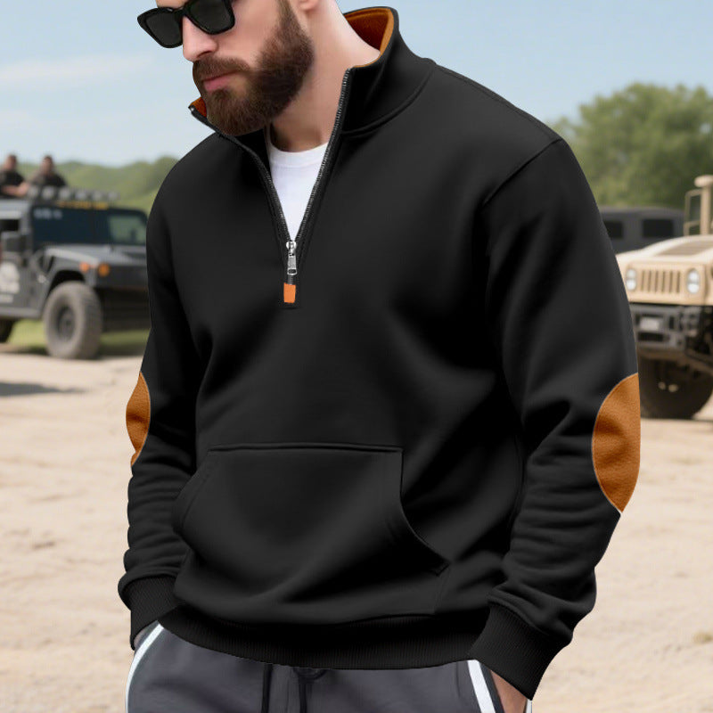 Herren sportlicher Pullover mit halbem Reißverschluss und praktischem Kängurutasche R&B