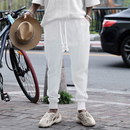 Herren nan Thermo-Zopfstrick-Jogginghose mit breitem Rippenbund und dekorativer Kordel R&B