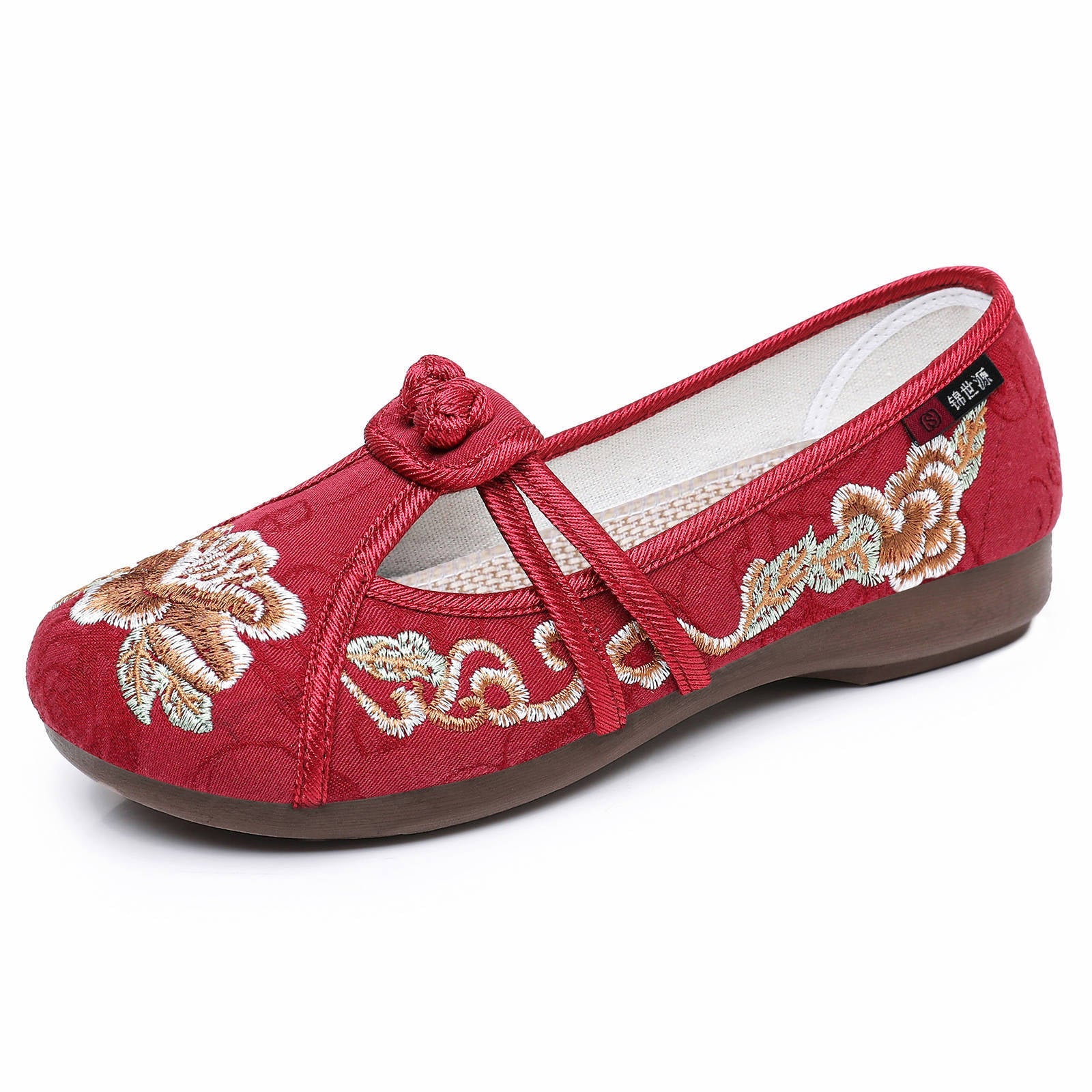 Damen Ballerinas mit kunstvollem Blumenstickerei und elastischem Riemen R&B