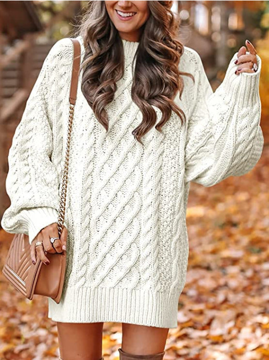 Damen Grobstrickpullover mit voluminösen Ärmeln und elegantem Zopfmuster R&B