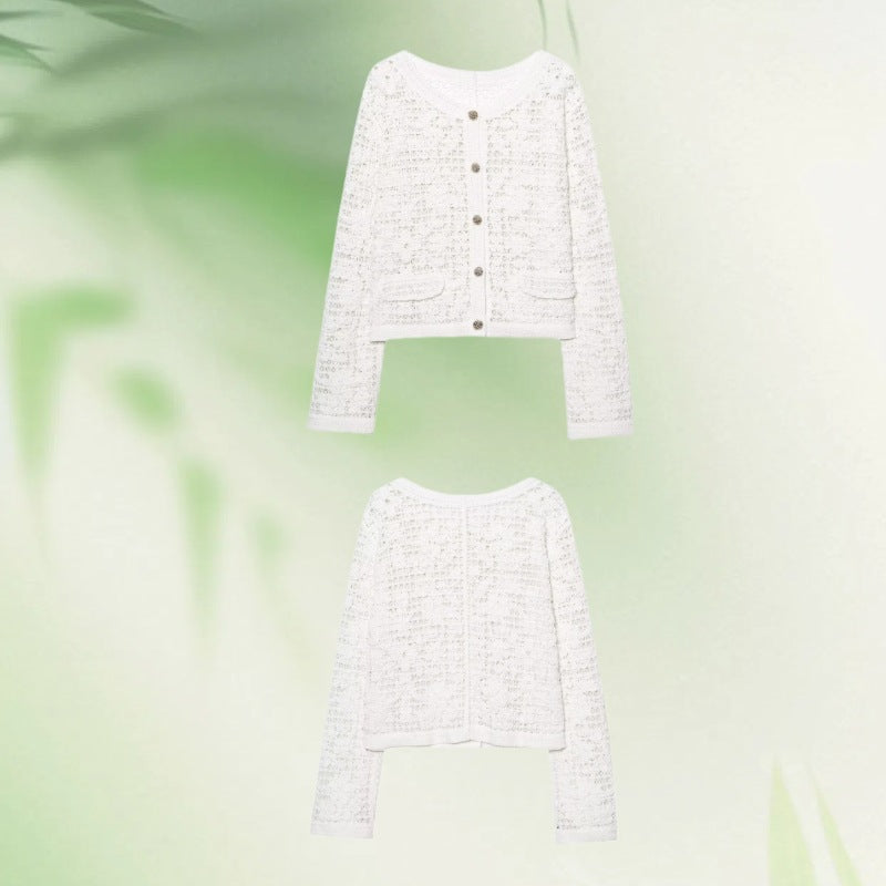Damen Strickjacke mit feiner Häkelstruktur und praktischen Taschen R&B