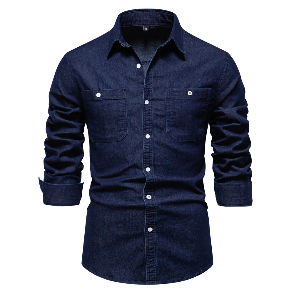 Herren Denim Hemd mit doppelten Brusttaschen und klassischem Kragen R&B