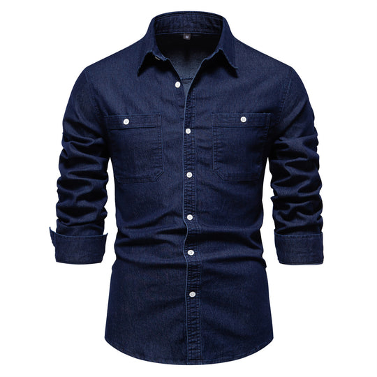 Herren Denim Hemd mit doppelten Brusttaschen und klassischem Kragen R&B