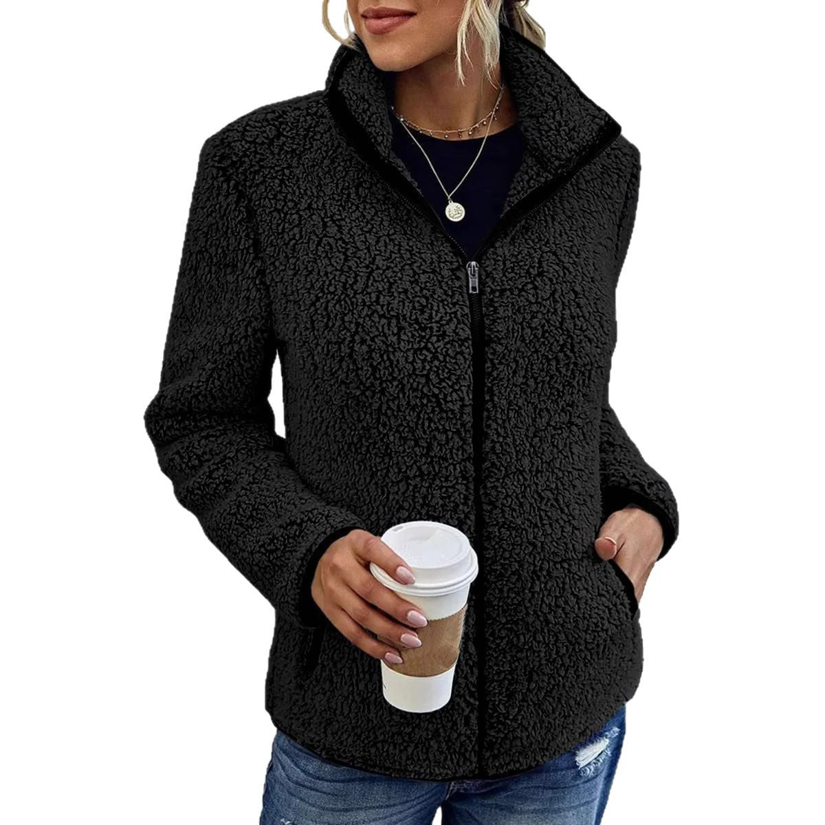 Damen Fleecejacke mit hohem Kragen und seitlichen Reißverschlusstaschen R&B