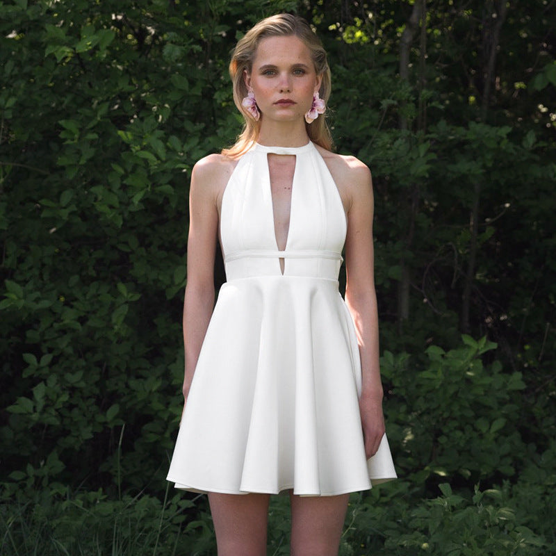 Damen Elegantes Halterkleid mit offenem Ausschnitt R&B
