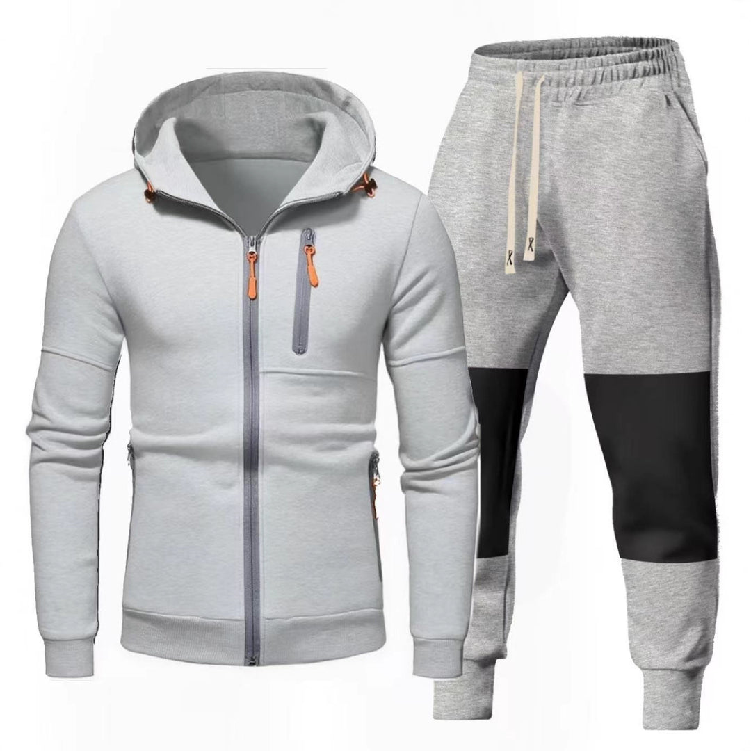 Herren Sportliches Hoodie- und Jogginghose-Set mit Funktionalen Reißverschlusstaschen R&B
