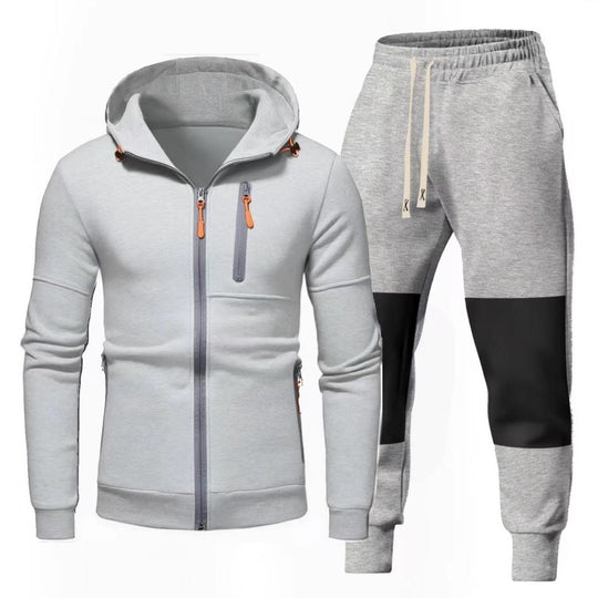 Herren Sportliches Hoodie- und Jogginghose-Set mit Funktionalen Reißverschlusstaschen R&B