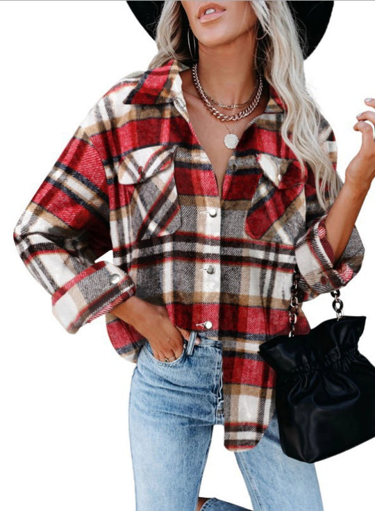 Damen Karobluse mit aufgesetzten Taschen und modernem Schnitt R&B