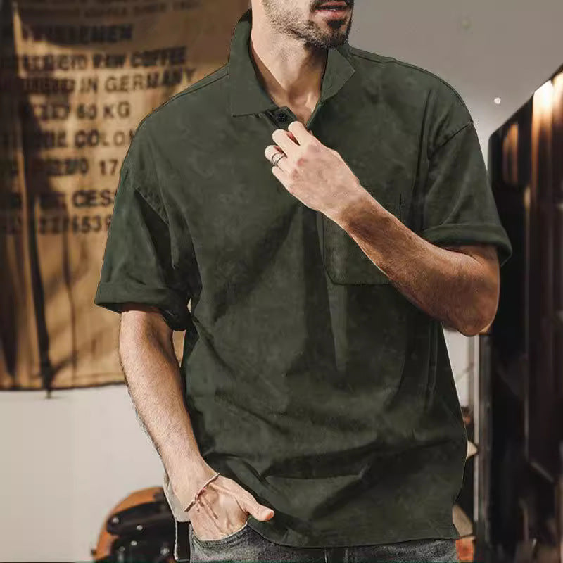 Herren lässiges Kurzarmhemd mit praktischer Brusttasche und softer Textur R&B