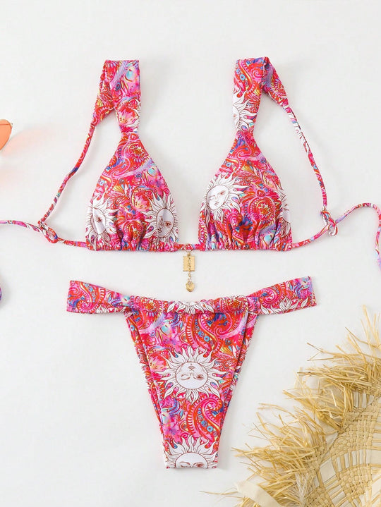 Damen Triangel-Bikini mit verspieltem Mustermix R&B