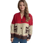 Damen Strickjacke mit dekorativen Taschen und modernem Farbblockdesign R&B