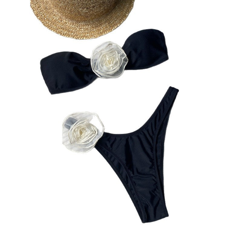 Damen Bandeau-Bikini-Set mit eleganter Blumenapplikation R&B