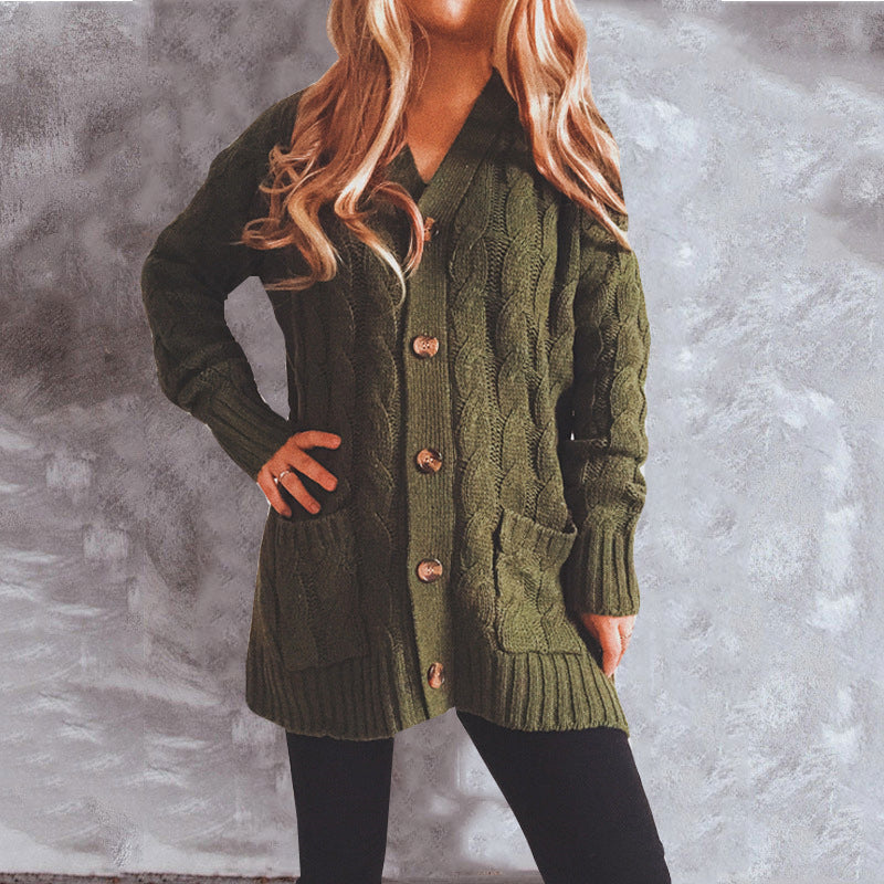 Damen Grobstrickjacke mit eleganten Knopfdetails und lässigem Schnitt R&B