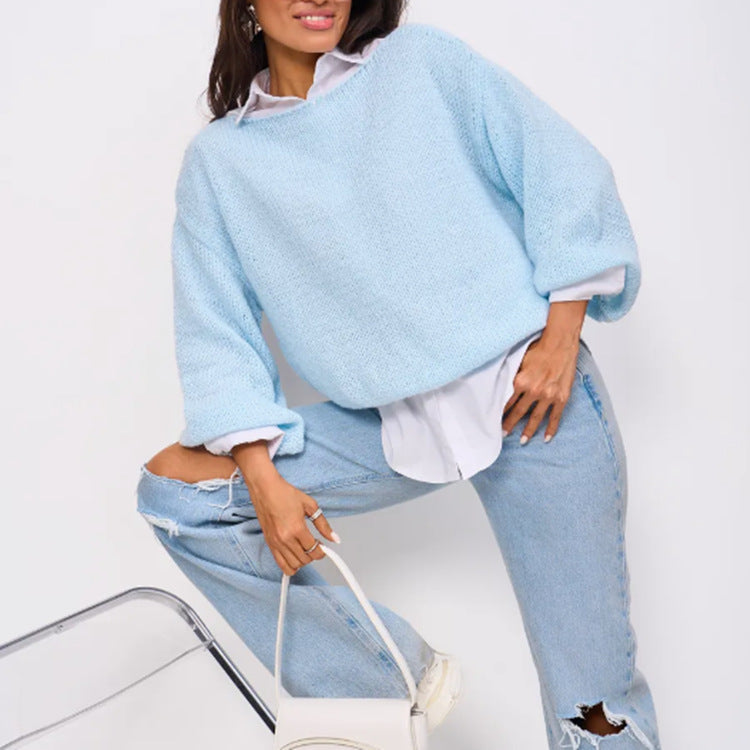 Damen Flauschiger Off-Shoulder Pullover mit überschnittenen Schultern R&B